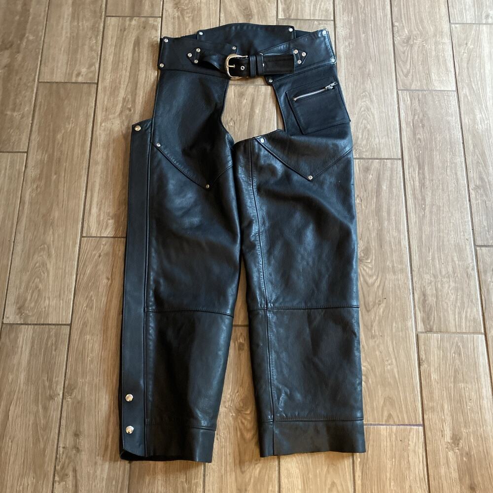 Harley Davidson Vintage BILLINGS Leather Motorcycle Chaps Mens Large Black USA